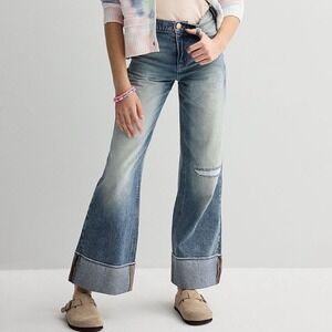 Limited Too Girls/ Womens Wide Cuffed Leg Denim Pants size 20 Y2K Casual Trendy